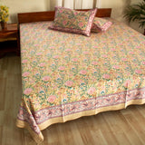 Cotton Double Bedsheet Lemon Yellow Rose Jaal Print 1 (4709469028451)