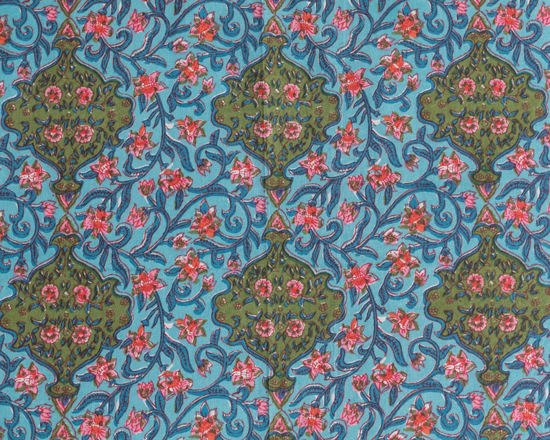 Cotton Queen Size Bedsheet Blue Green Floral Jaal Print 3 (6741986181219)