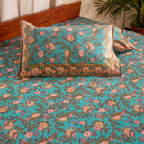 Cotton Double Bedsheet Green Floral Bel Print 2 (4709469290595)
