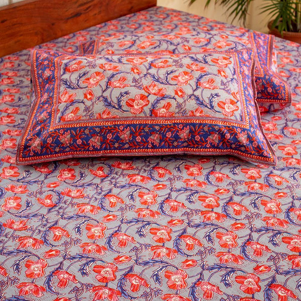 Cotton Double Bedsheet Grey Lily Bel Print (4709469356131)