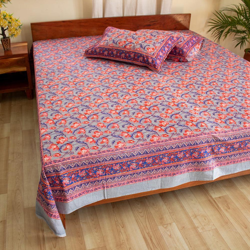 Cotton Double Bedsheet Grey Lily Bel Print 1 (4709469356131)