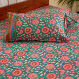 Cotton Double Bedsheet Sea Green Sunflower Jaal Print (4709469454435)