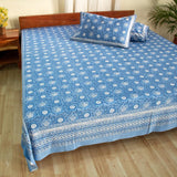 Cotton Double Bedsheet Light Blue Chakri Print 1 (4709469749347)