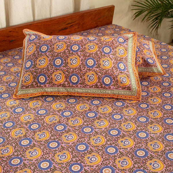 Cotton Double Bedsheet Lavender Chakri Print (4709469847651)