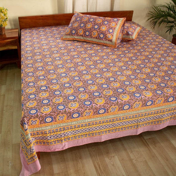 Cotton Double Bedsheet Lavender Chakri Print 1 (4709469847651)