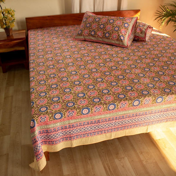 Cotton Double Bedsheet Camel Brown Chakri Print 1 (4709469880419)