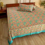 Cotton Double Bedsheet Green Floral Jaal Print 3 (4709469978723)
