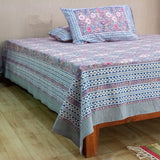 Cotton Queen Size Bedsheet Grey White Floral Jaal Print 1 (6610753093731)
