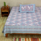 Cotton Queen Size Bedsheet Grey White Floral Jaal Print (6610753093731)