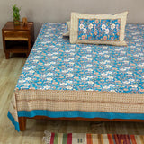 Cotton Queen Size Bedsheet Blue White Floral Jaal Print (6610753192035)