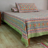 Cotton Queen Size Bedsheet Light Green Red Tulip Bel Print 1 (6610753224803)