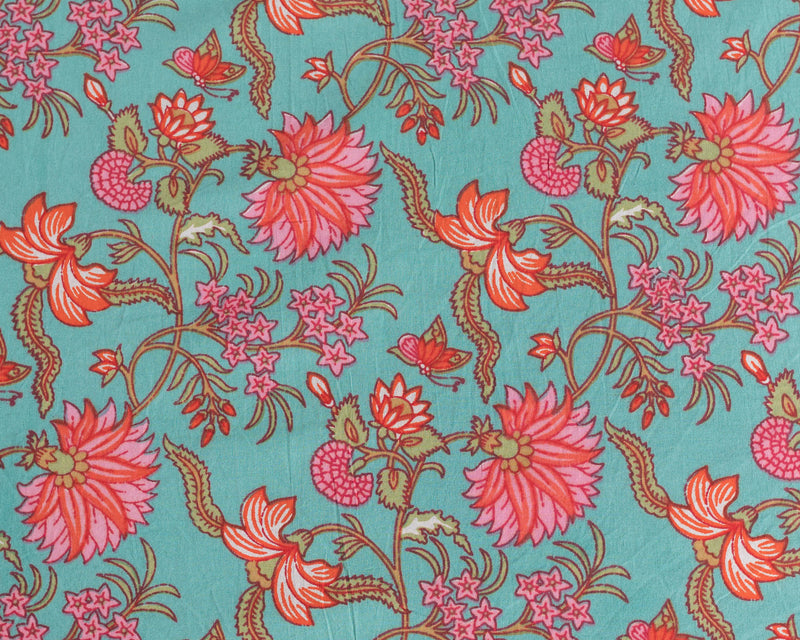 Cotton Queen Size Bedsheet Green Pink Floral Jaal Print 2 (6741986345059)