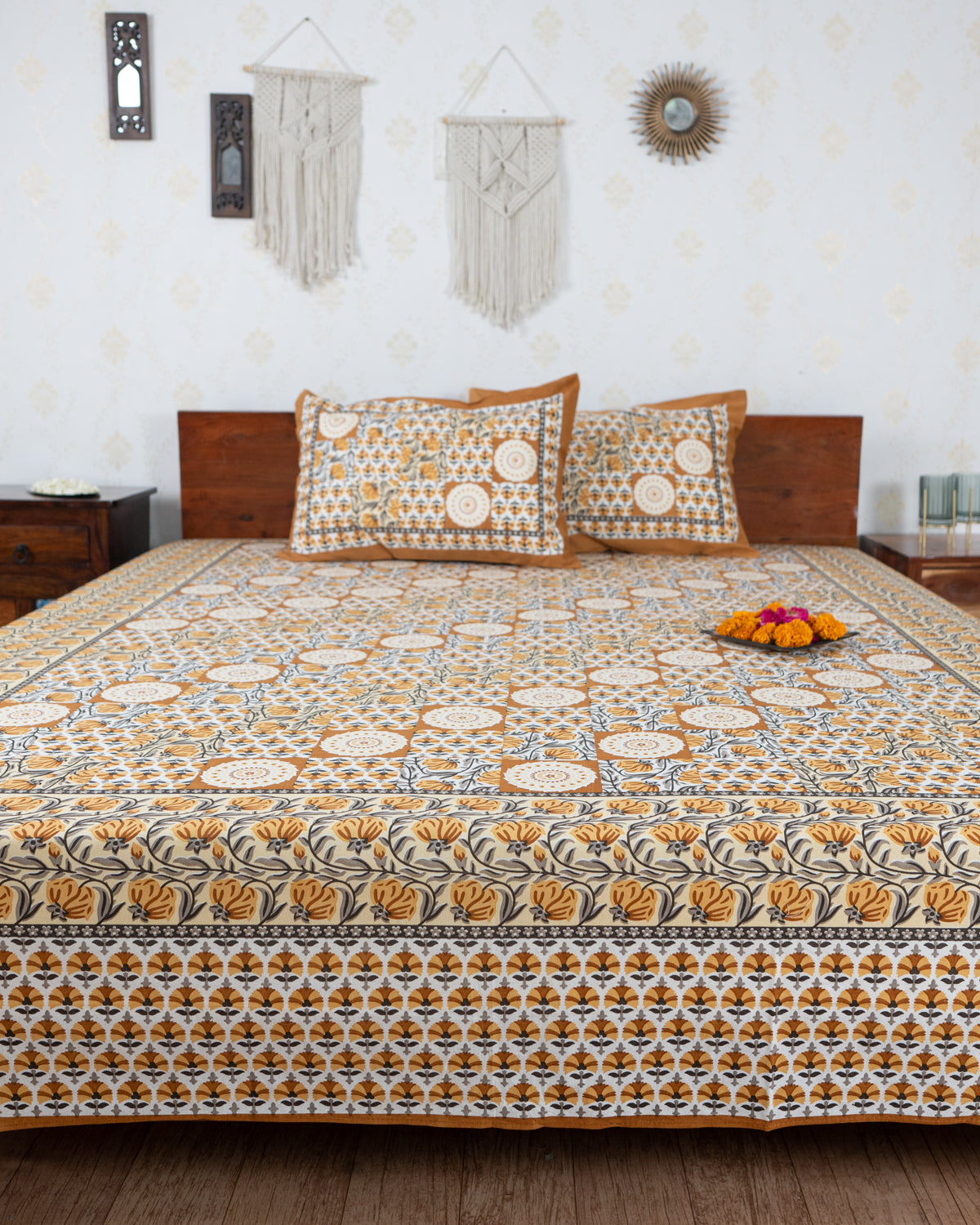Cotton Double Bedsheet Brown White Checks Print 1 (6820984848483)