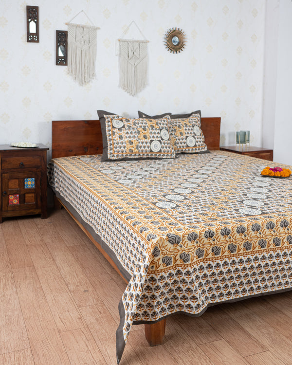 Cotton Double Bedsheet Brown Grey Checks Print (6820984881251)