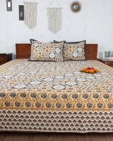 Cotton Double Bedsheet Brown Grey Checks Print 1 (6820984881251)