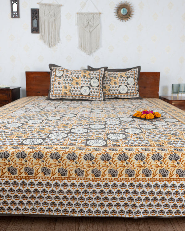 Cotton Double Bedsheet Brown Grey Checks Print 1 (6820984881251)