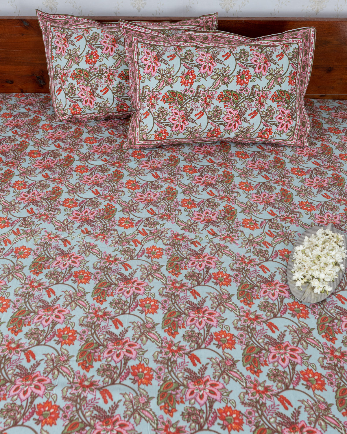 Cotton Double Bedsheet Teal Green Jaal Print 1 (6831167045731)