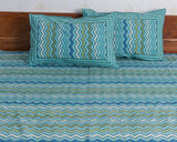 Cotton Queen Size Bedsheet Light Green Leheriya Print 2 (6741986476131)