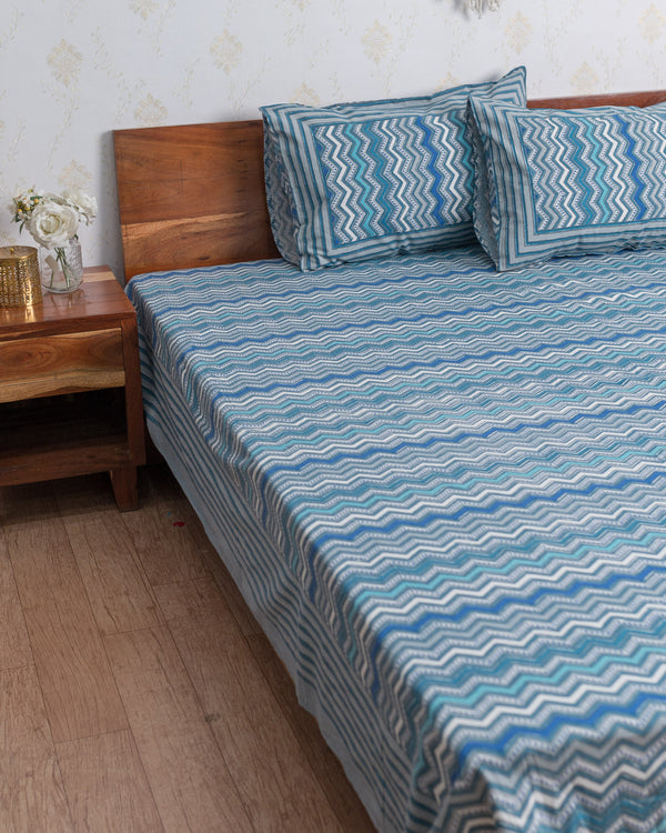 Cotton Queen Size Bedsheet Blue Grey Leheriya Print (6741986508899)