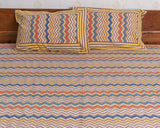 Cotton Queen Size Bedsheet Yellow Blue Leheriya Print 3 (6741986541667)
