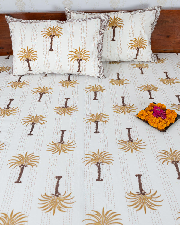Cotton Double Bedsheet Brown Palm Tree Print (6820985077859)