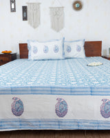 Fine Cotton King Size Bedsheet Blue White Floral Jaal Block Print 1 (6784199458915)