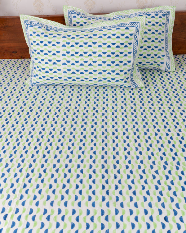 Fine Cotton King Size Bedsheet Blue Green Leher Block Print 1 (6784199491683)