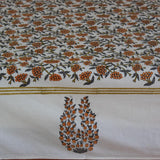 Cotton King Size Bedsheet Orange Grey Floral Jaal Block Print 1 (4496984604771)