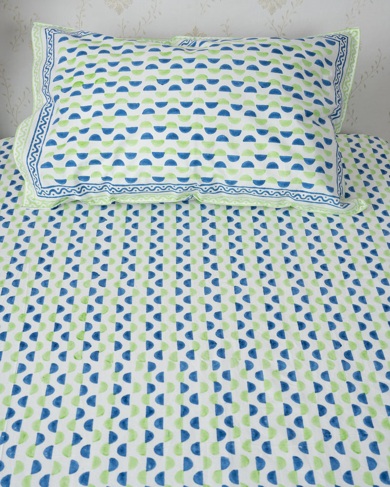Fine Cotton Single Bedsheet Blue Green Leher Block Print 1 (6784201621603)