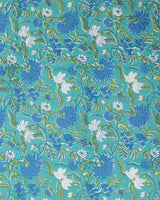 Cotton Single Bedsheet with Pillow Sea Green Blue Floral Block Print 3 (6821000544355)