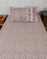 Cotton Single Bedsheet with Pillow Grey Pink Booti Block Print 2 (6820999266403)