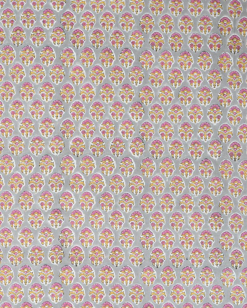 Cotton Single Bedsheet with Pillow Grey Pink Booti Block Print 3 (6820999266403)