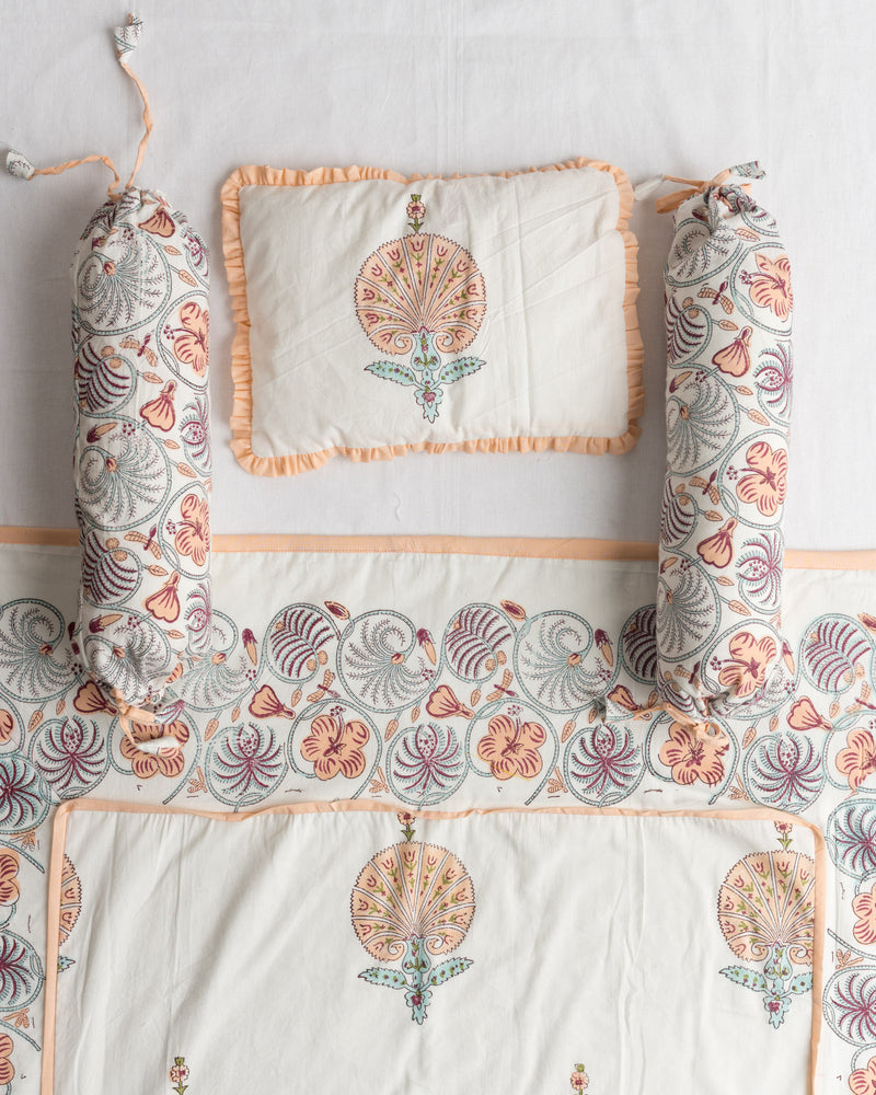 Baby Bedding Set 4 Pc Peach Morpankh Block Print (6742000500835)