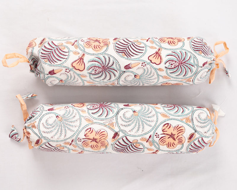 Cotton Baby Bedding Set Peach Green Floral Jaal Block Print 3 (6790495699043)