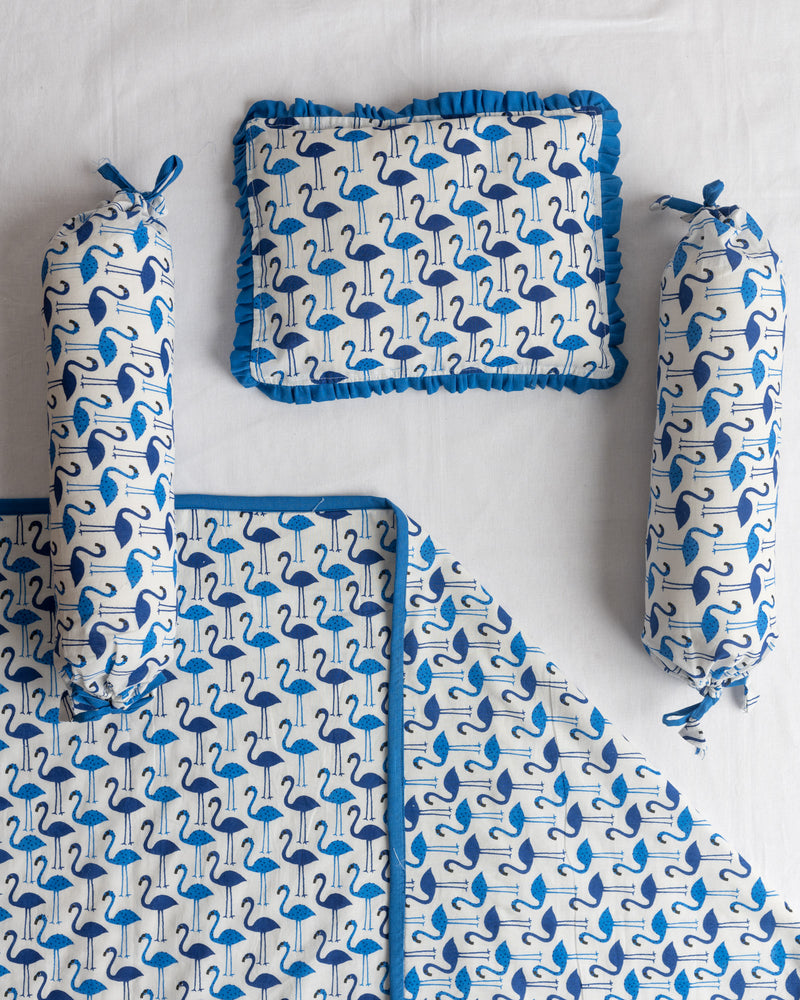 Baby Bedding Set 4 Pc Blue Flamingoes Print 1 (6742000697443)