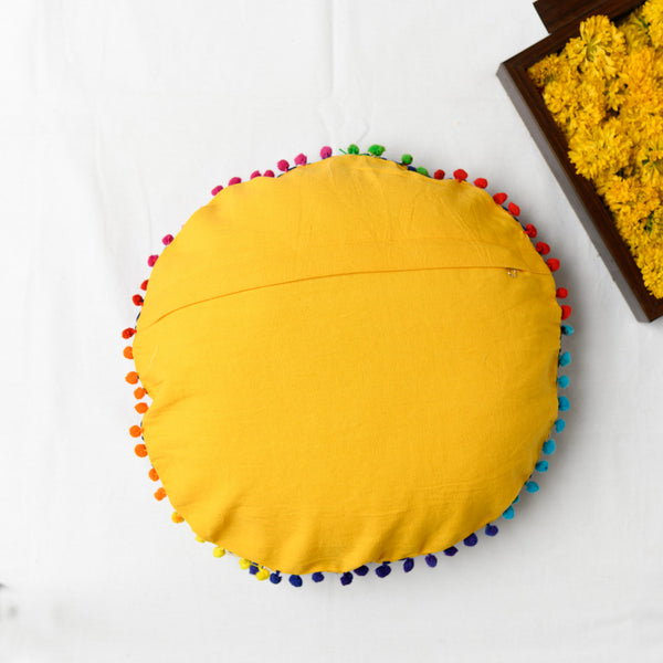 Canvas Mandala Emroidered Round Cushion Cover Mustard 16 Inch (6768226566243)