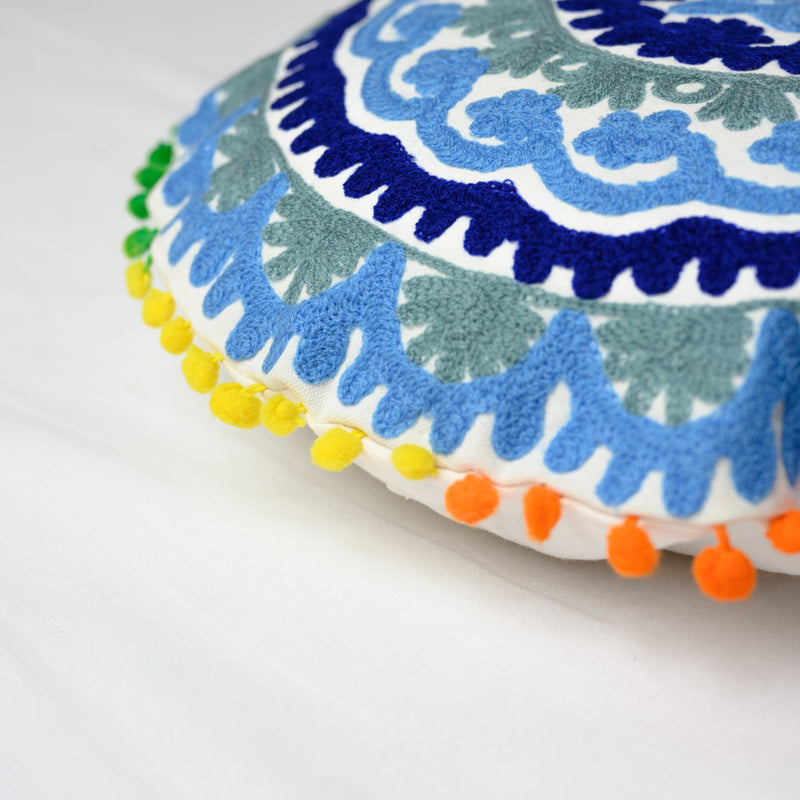 Canvas Mandala Emroidered Round Cushion Cover White 16 Inch (6768226631779)