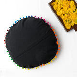 Canvas Mandala Emroidered Round Cushion Cover Black 16 Inch (6768226664547)