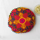 Canvas Floral Embroidered Round Cushion Cover Orange 16 Inch (6768226697315)
