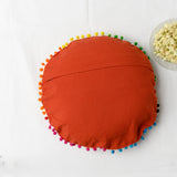 Canvas Floral Emroidered Round Cushion Cover Orange 16 Inch (6768226697315)