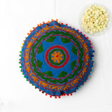 Canvas Floral Embroidered Round Cushion Cover Blue 16 Inch (6768226730083)