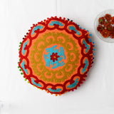 Canvas Floral Embroidered Round Cushion Cover Orange 16 Inch (6768226762851)
