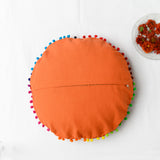 Canvas Floral Emroidered Round Cushion Cover Orange 16 Inch (6768226762851)