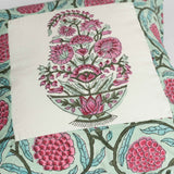 Fine Cotton Cushion Cover Green Pink Boota Block Print 1 (6754819604579)