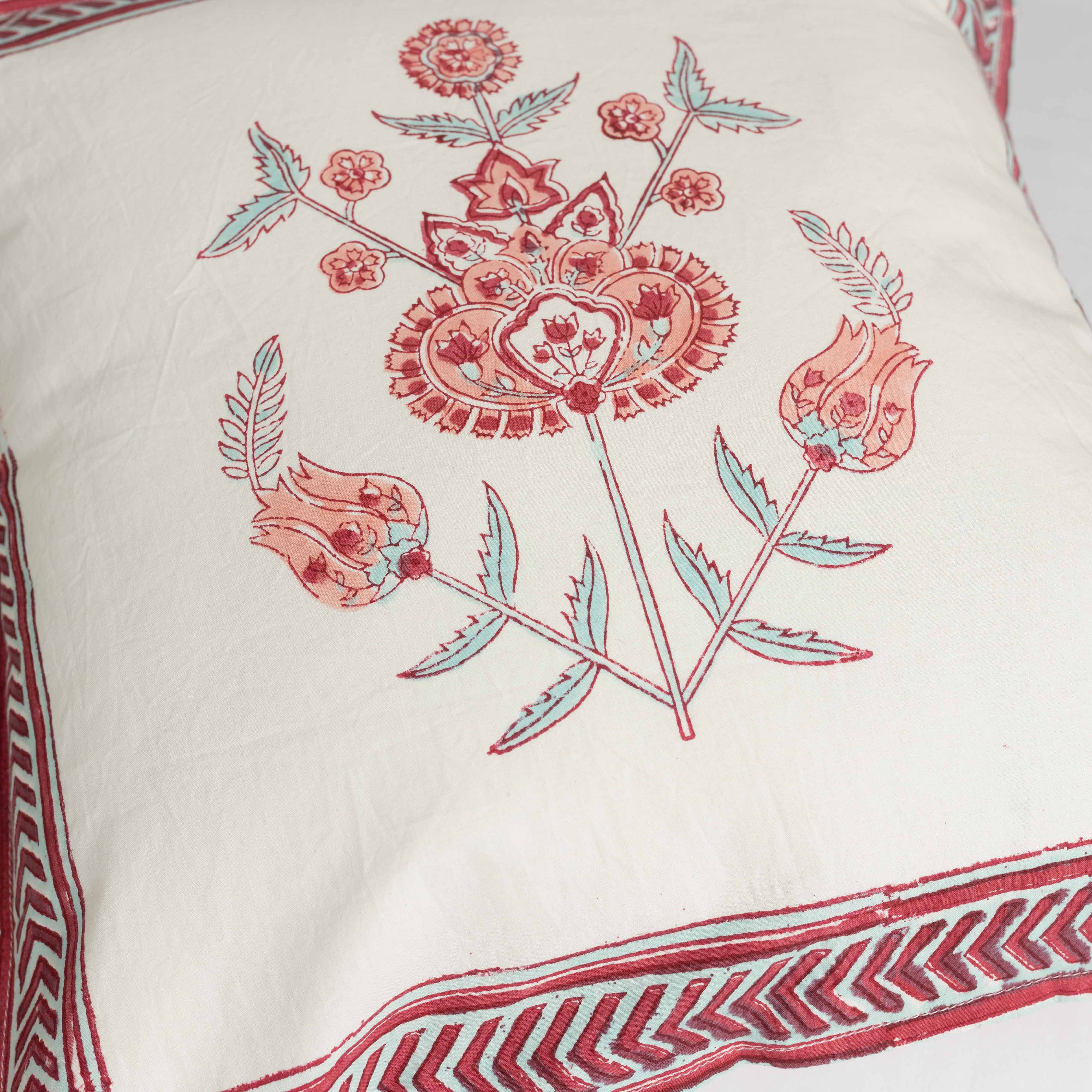 Fine Cotton Cushion Cover Peach Turquoise Boota Block Print 1 (6754819637347)