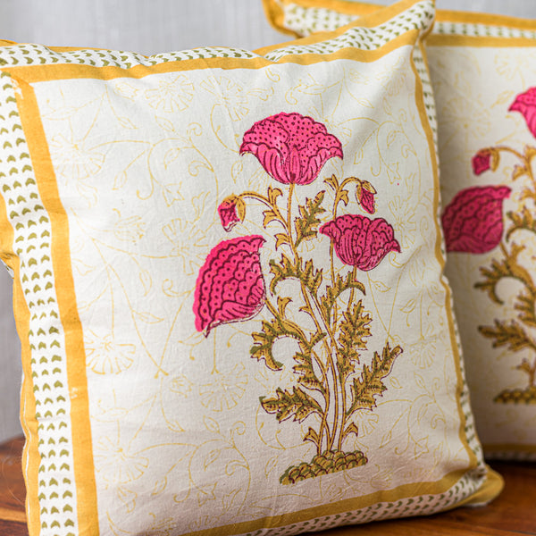 Cotton Cushion Cover Reversible Pink Brown Floral Boota Block Print 1 (6708806942819)