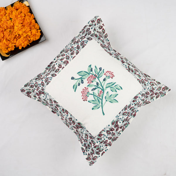 Cotton Cushion Cover Light Green Flower Stem Block Print (6831240970339)