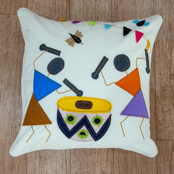 Khadi Cotton Cushion Cover Drummers Patchwork 16 x 16 inch (6612259864675)