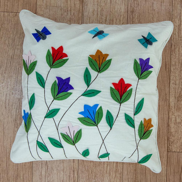 Khadi Cotton Cushion Cover Multicolor Flowers Patchwork 16 x 16 inch 1 (6612259897443)