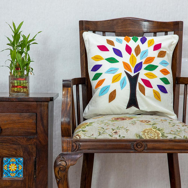 Khadi Cotton Cushion Cover Multicolor Tree Patchwork 16 x 16 inch (6612259930211)